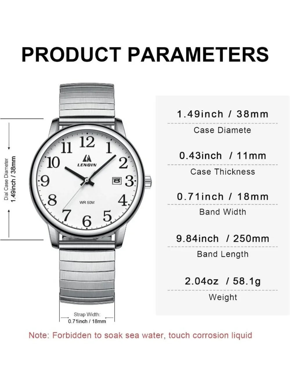 Men's Silver Analog Quartz Stainless Steel Easy Reader Waterproof Wrist Watch